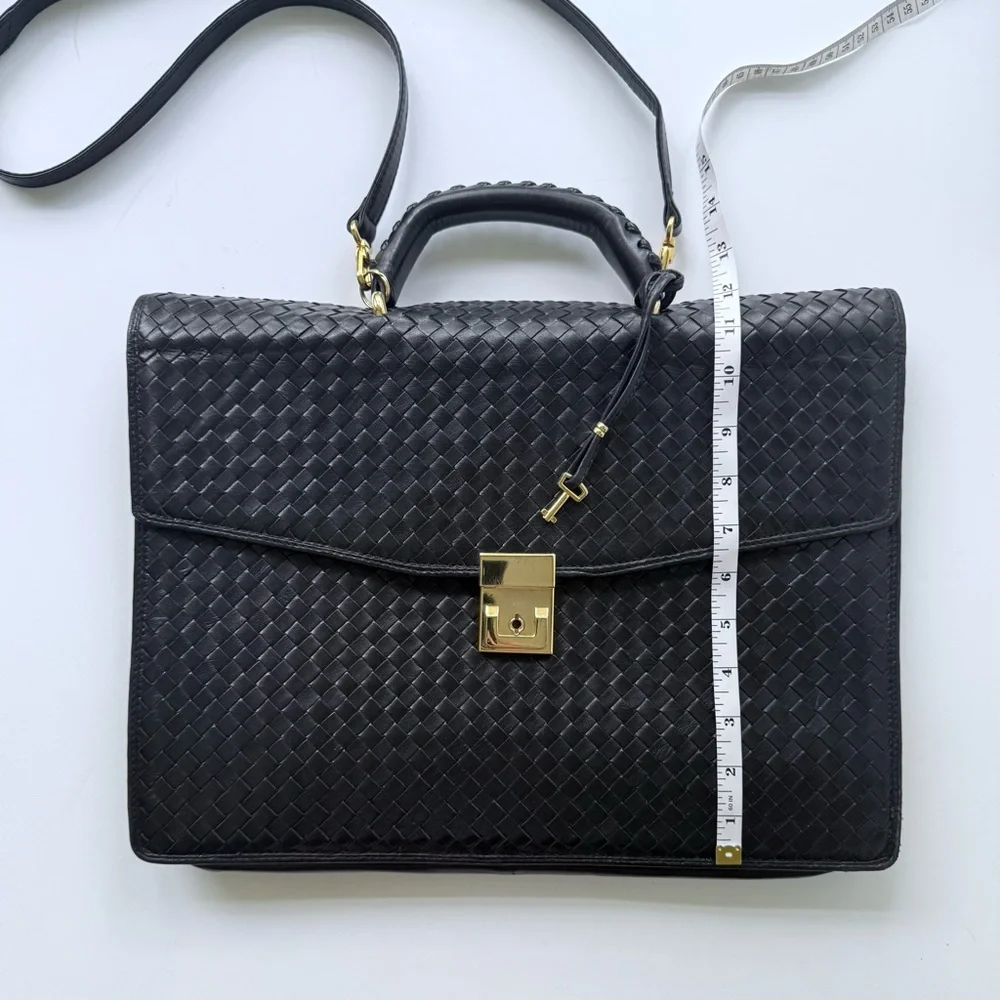 Vintage Florence Leather School / Scuola Del Cuoio Black Woven Leather Briefcase - Picture 14 of 16